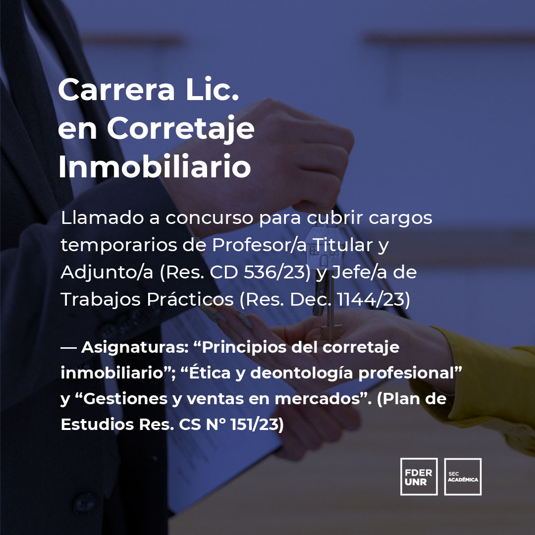 Llamado a concursos:  Carera Lic. en Corretaje Inmobiliario